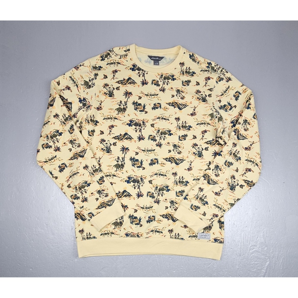 VTG Eddie Bauer Sweatshirt Mens Medium Yellow‎ Crewneck Island Hawaiian Volcano